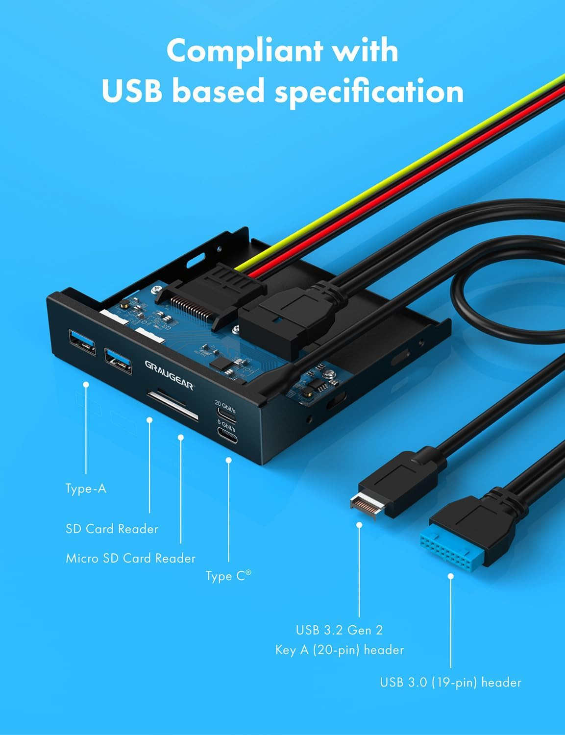 3.5 Inch Front Panel USB C Hub, Sd/Microsd Internal Card Reader