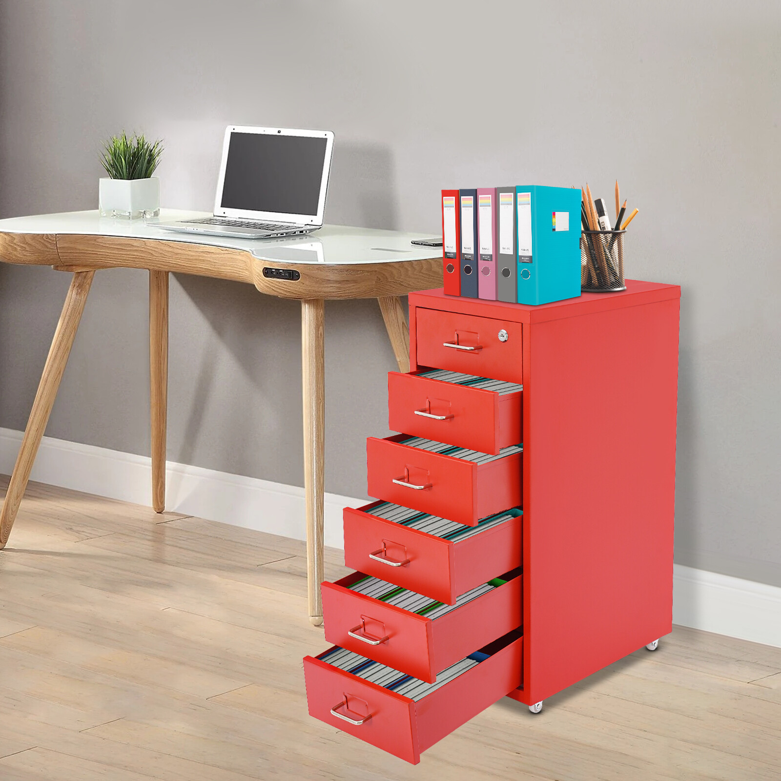 6 Drawer Metal Vertical Filing Cabinet with Lock for Office & Home Storage