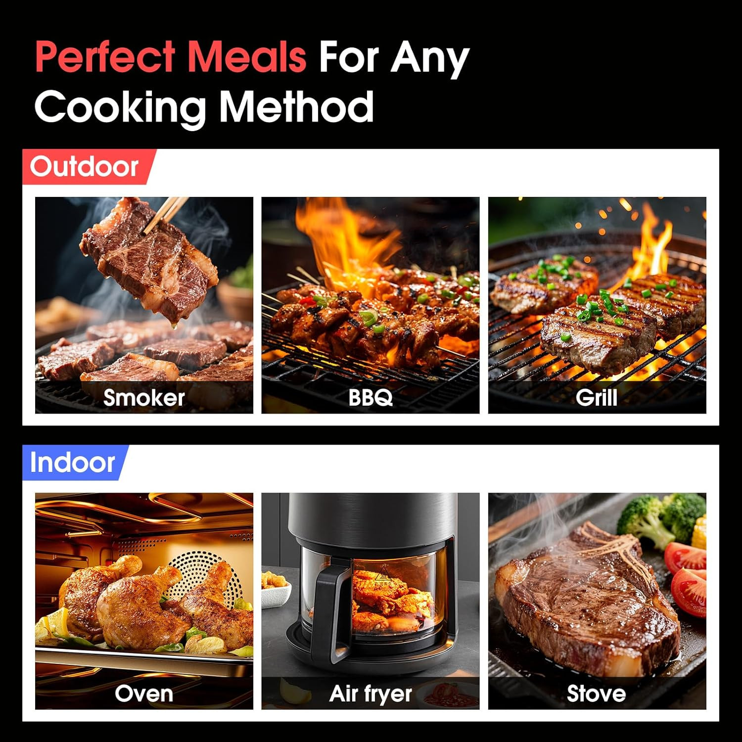 Smart Wifi Wireless Meat Thermometer, Sub-1G 656FT Range, 7-Sensor Probe, Standa