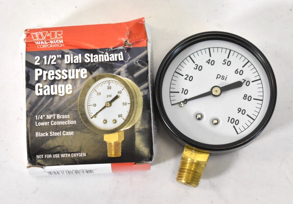 WR Wal-Rich 1712508 Pressure Gauge 0-100 PSI 2.5" Dial 1/4" NPT Bottom