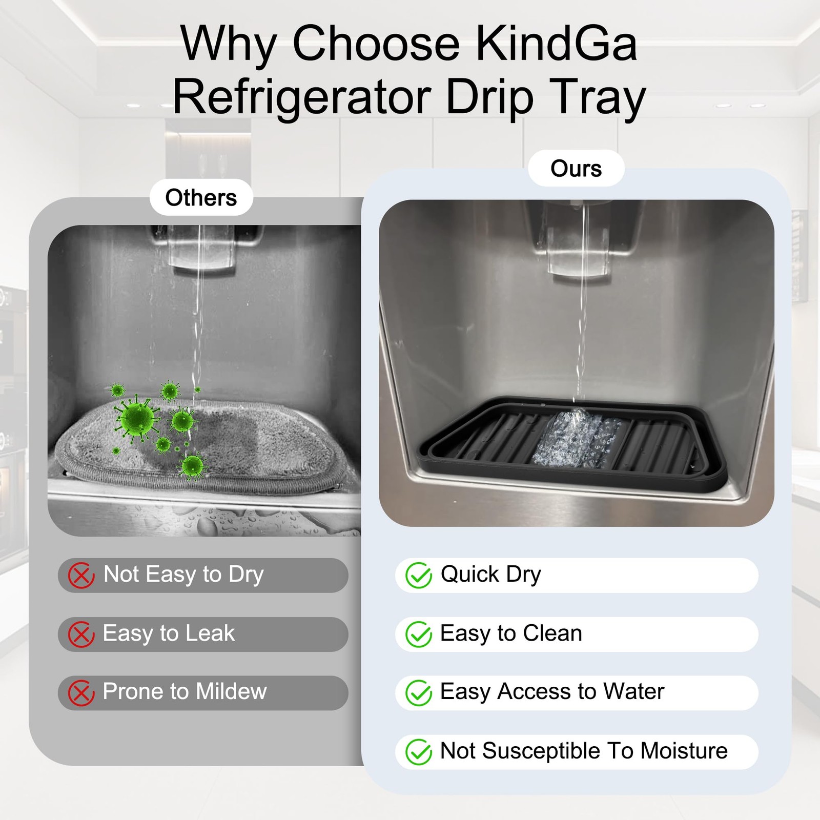 KindGa Refrigerator Drip Catcher 2 pack Rectangular Black, Black