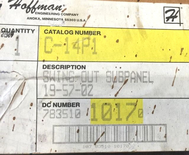 C14P1 HOFFMAN Swing Out Subpanel C-14P1