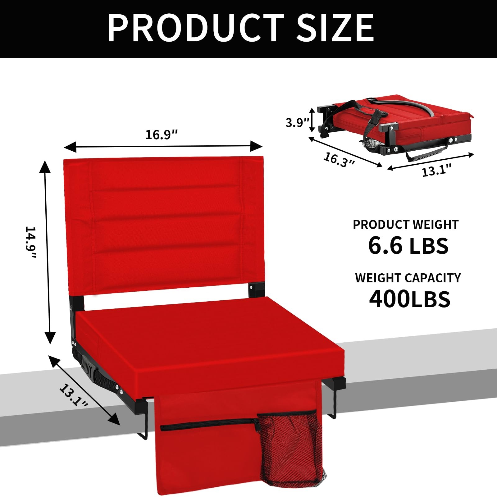 Bleacher Chairs Stadium Seats Cushion with Back Support, Portable Folding Cha...