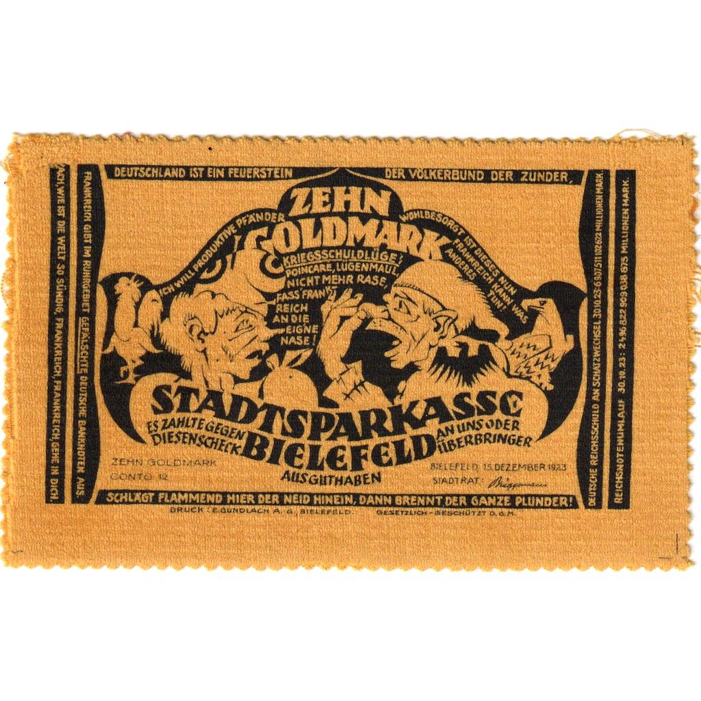 [#289028] Germany, Bielefeld, 10 Goldmark, 1923-12-15, AU(55-58), Velvet, Grabow