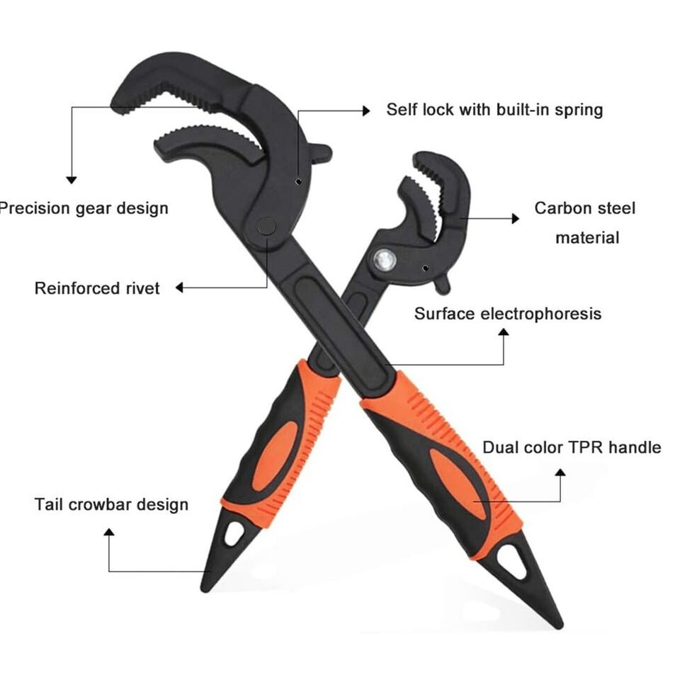 4 PCS Multi-function Magic Wrench Self-Adjusting Spanner Power Grip Pipe Wrench