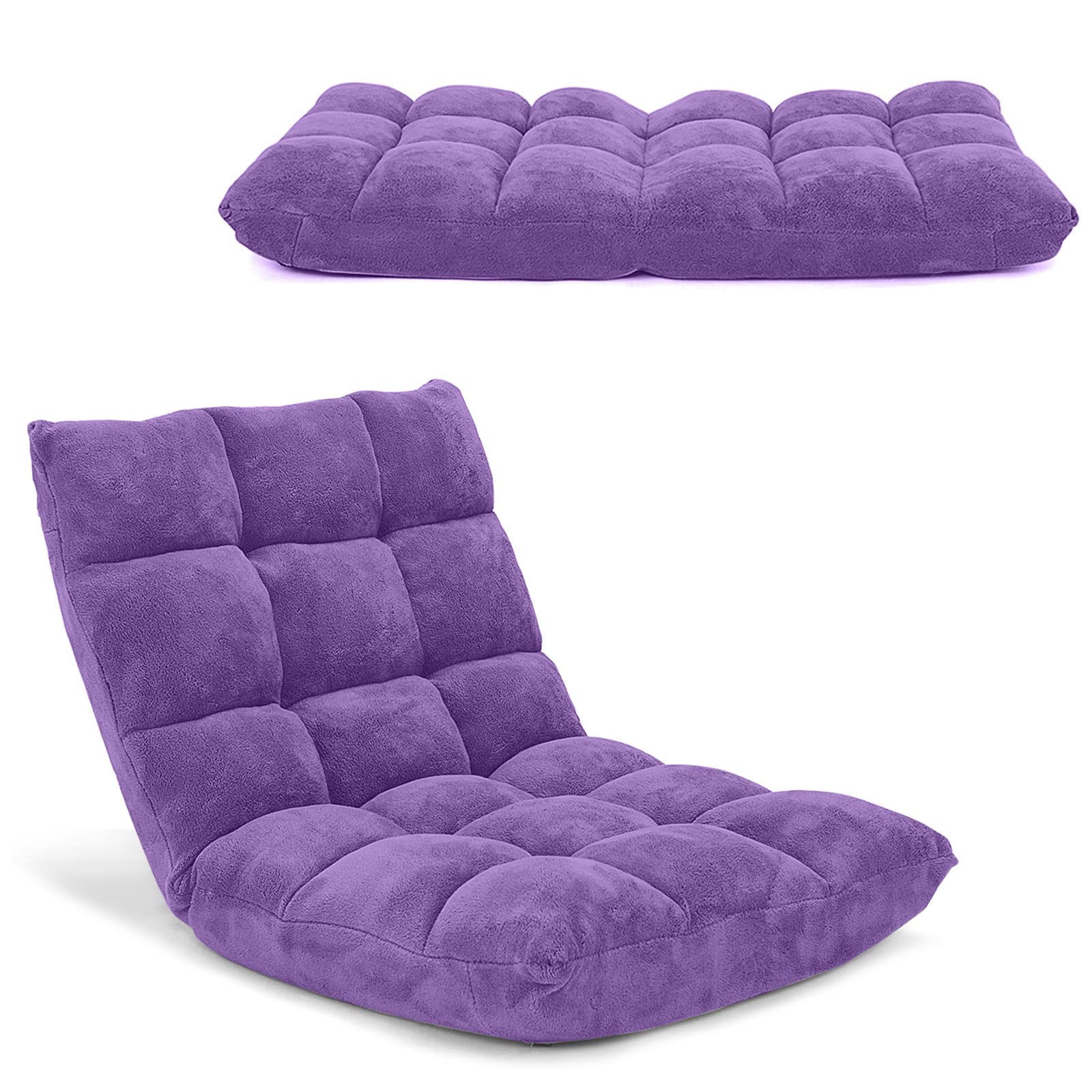 Adjustable Gaming Chair, Purple, 14-Position Back Support, Soft Coral Fleece