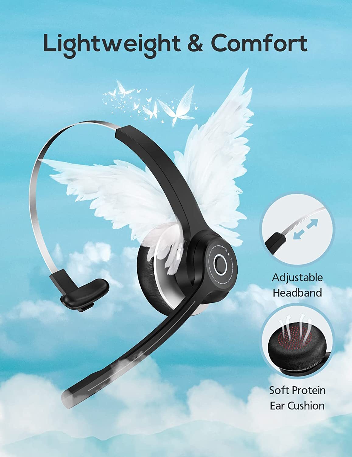 Mpow Bluetooth Wireless Headphone Over Head Business Driver Headset w/ Mute Mic