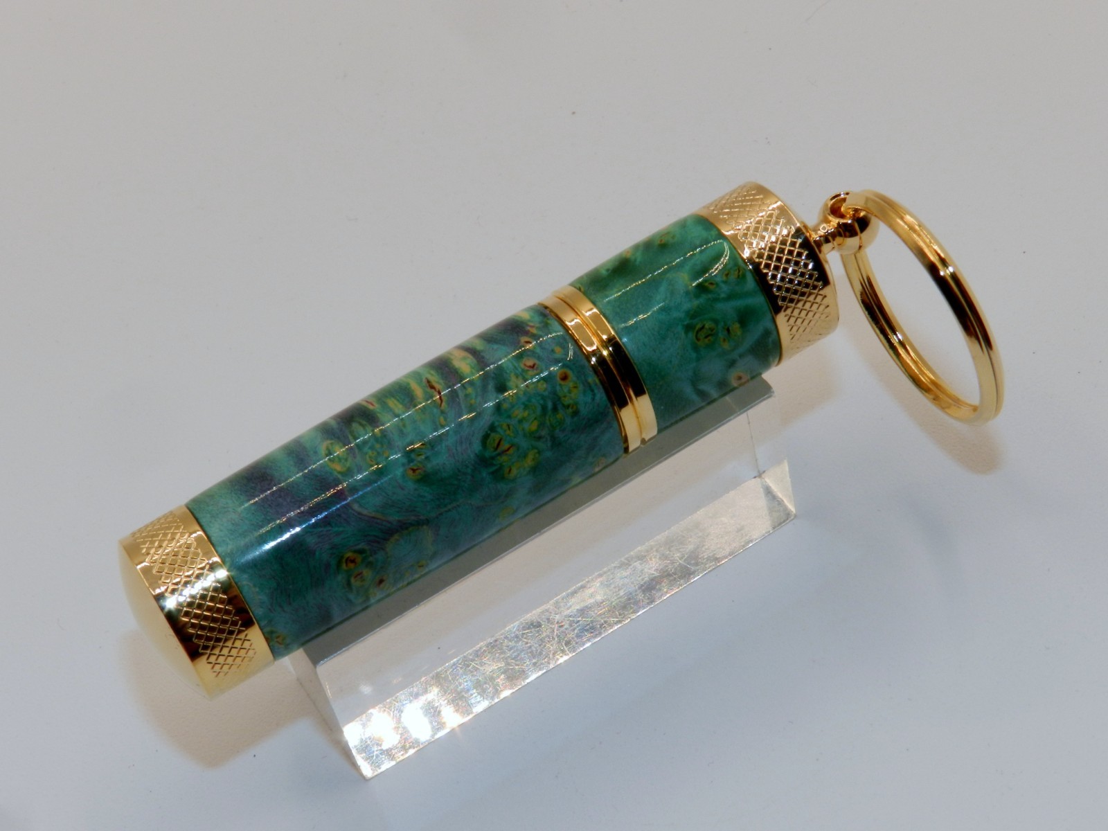 Handmade Key Chain Lighter, replaceable flint. Made w/ Dyed Box Elder Burl. #45