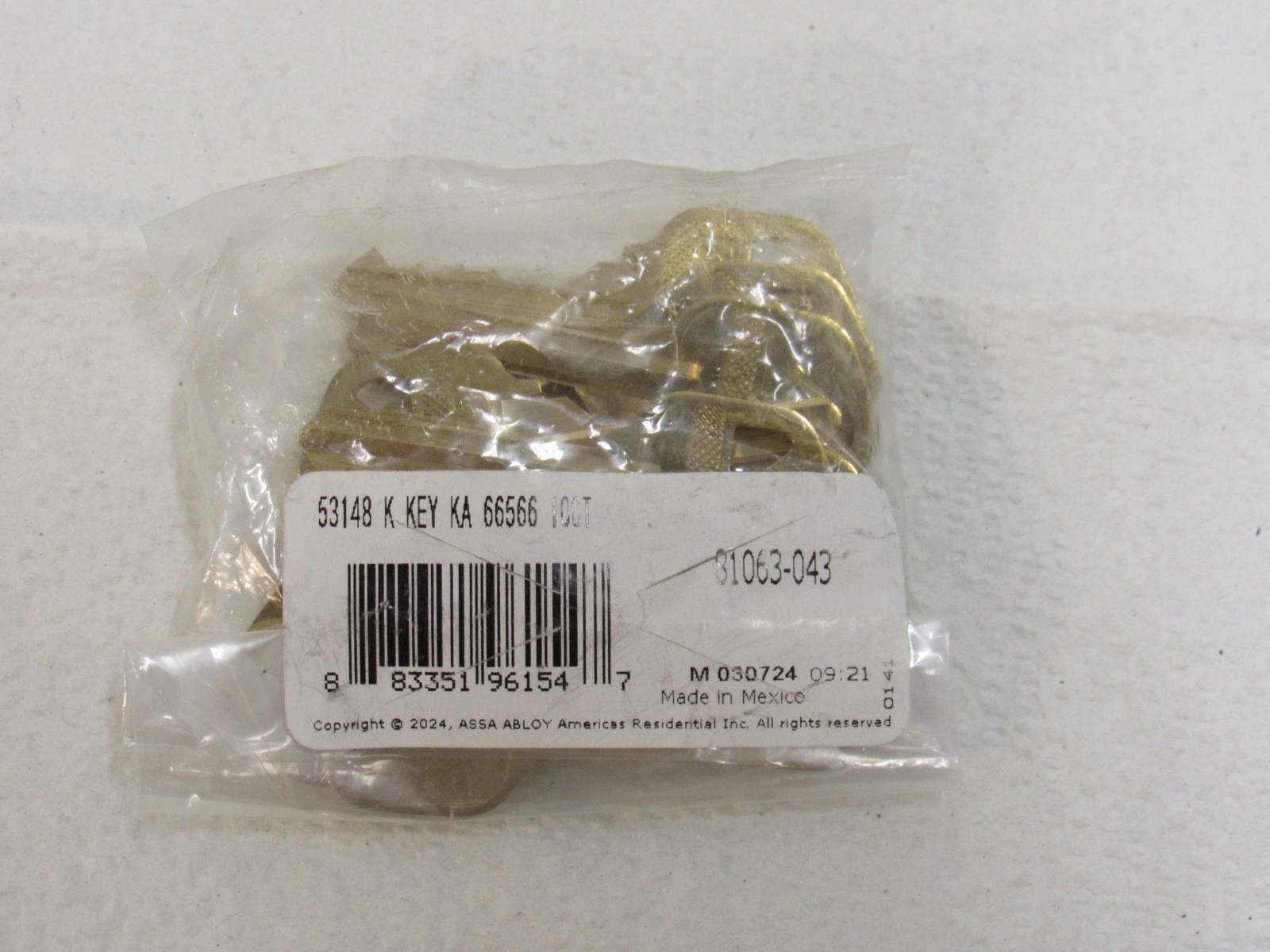 Pack of 10 Kwikset Key Blank 53148 K Key KA 66566 81063-043