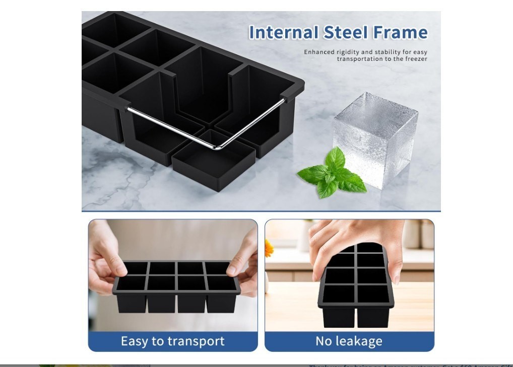 Large Ice Cube Trays for Whiskey：Bongpuda Big Silicone Ice Cube Trays 2 Inch,Squ