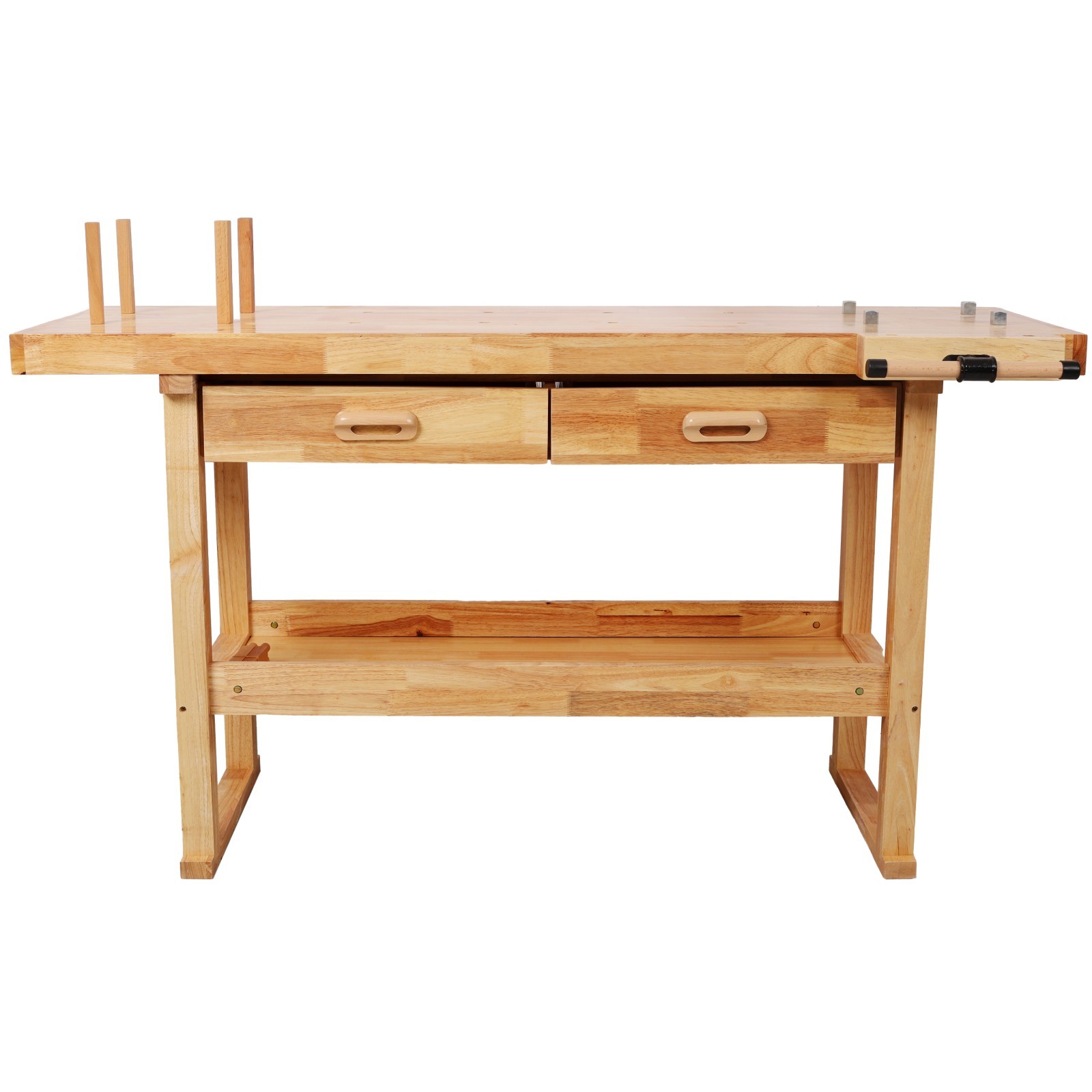 60" Rubberwood Workbench with 2 Drawers & Shelf for Garage & Workshop