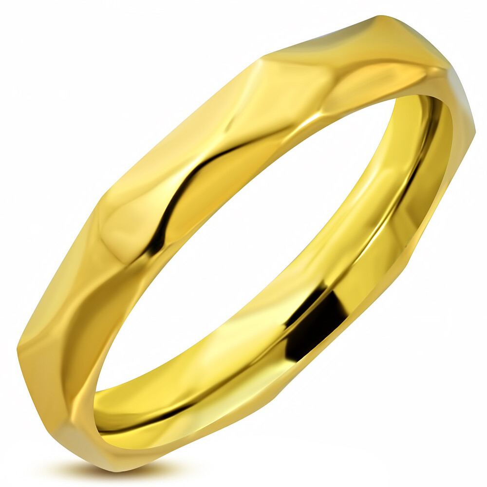 Men Women Gold Plated Steel Rhombus Faceted Chic RCT542 Couple Ring