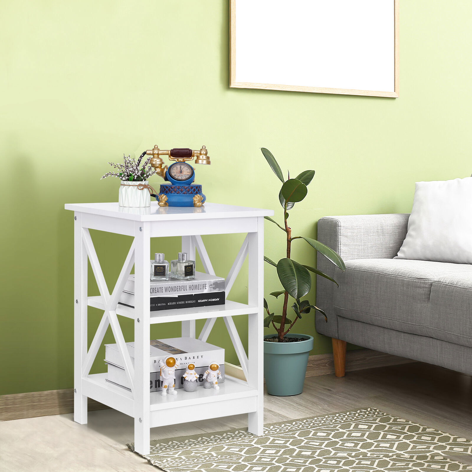 End Table Sofa Side Storage Shelf Living Room Bedroom Furniture White  X-Design