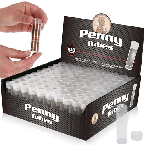 Coin Tubes for US Pennies - 100ct | Holds "Lincoln" Penny | Durable Plastic