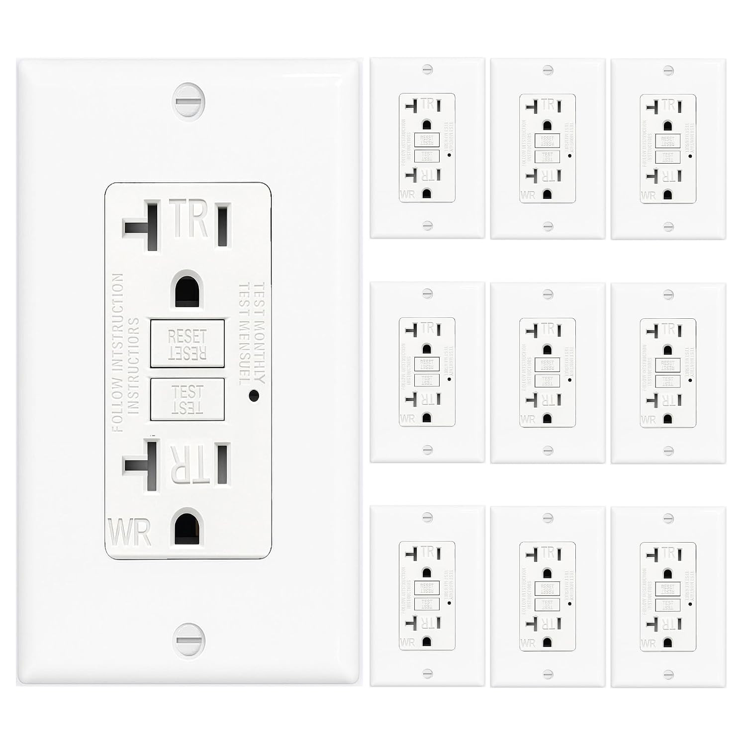 (20 AMP-10 Pack) GFCI Outlet WR White – Tamper Resistant, Weather Resistant GFI