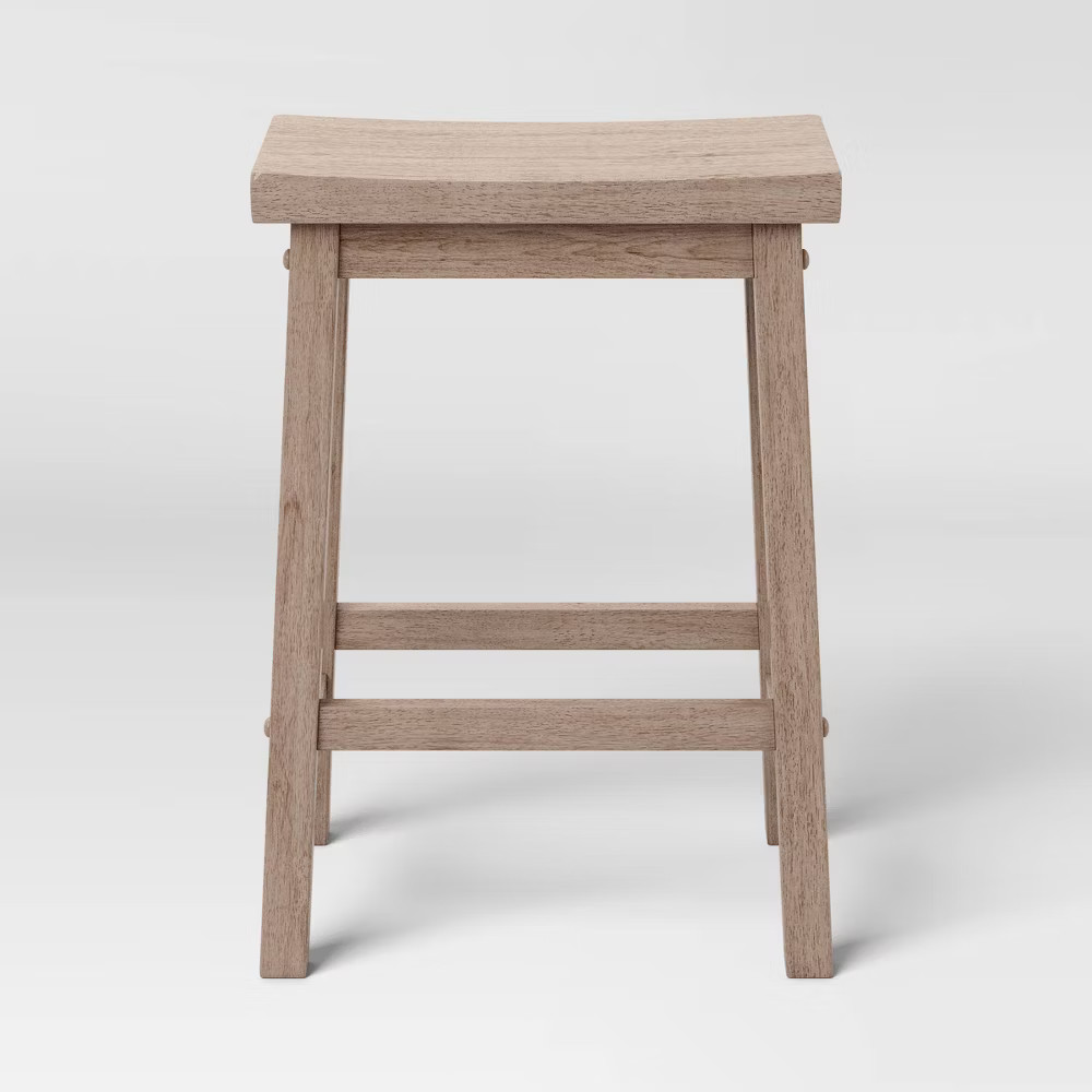 2pk 24" Solid Wood Saddle Counter Height Barstools Natural - Room Essentials