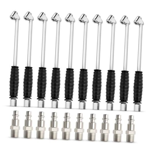 1/4" FNPT Silver Extended Reach Dual Head Air Chuck with Rubber Grip 10PCS