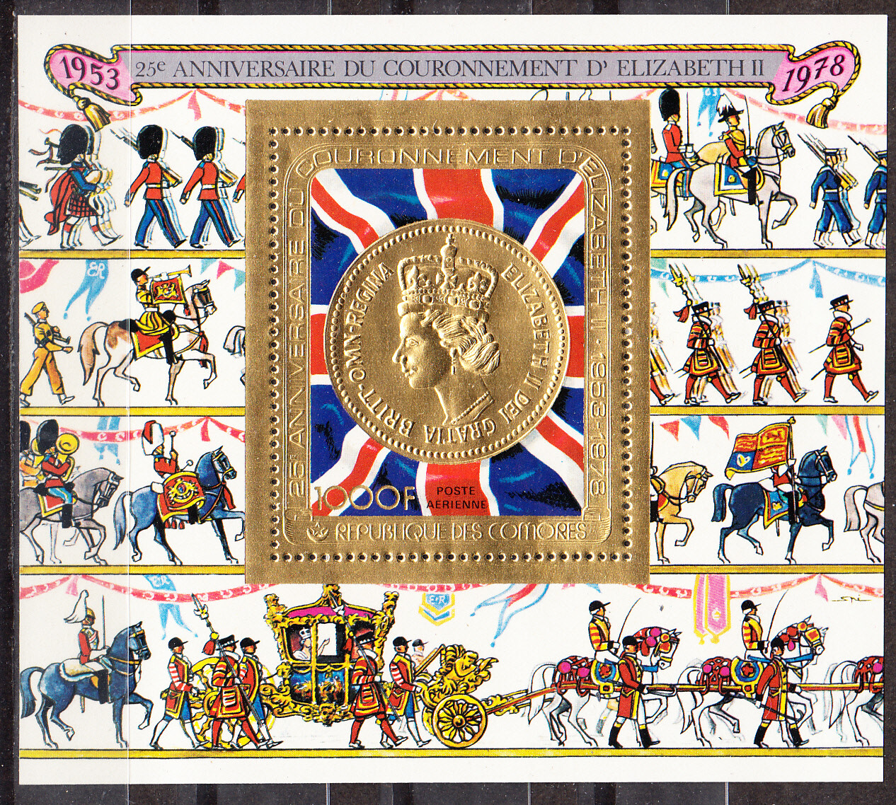 W COMORO 0320GA QUEEN ELIZABETH CORONATION 25TH ANNIVERSARY GOLD FOIL