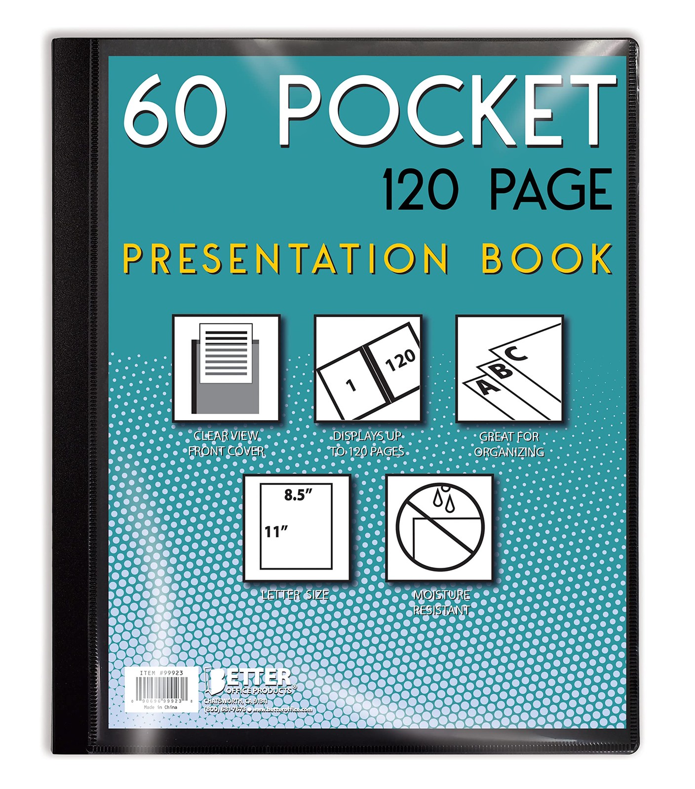 Better Office Products 60 Pocket Bound Black Presentation Book, with Clear Vi...