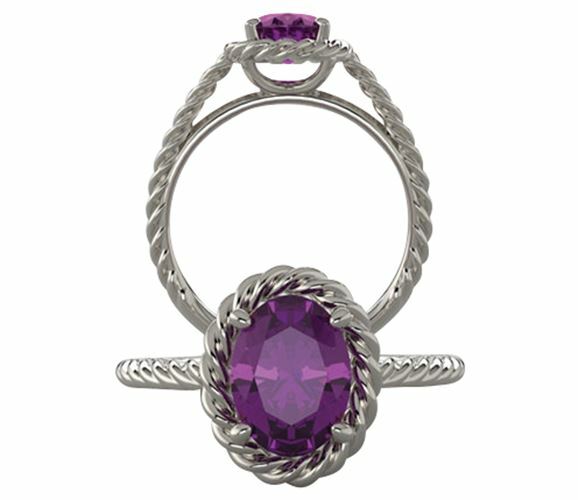 Sterling Silver Oval Cut Solitaire Ring Setting - Classic Lasso Rope Style Ring
