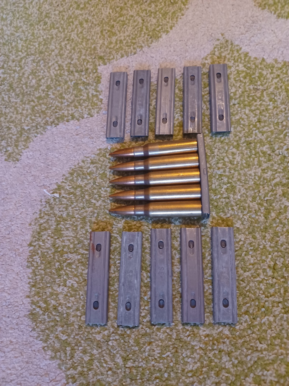 5-rd Stripper Clips for 7.62 mm  Ammo,  w/bandoleer,  U.S.G.I., 1960s,  Used-Exc