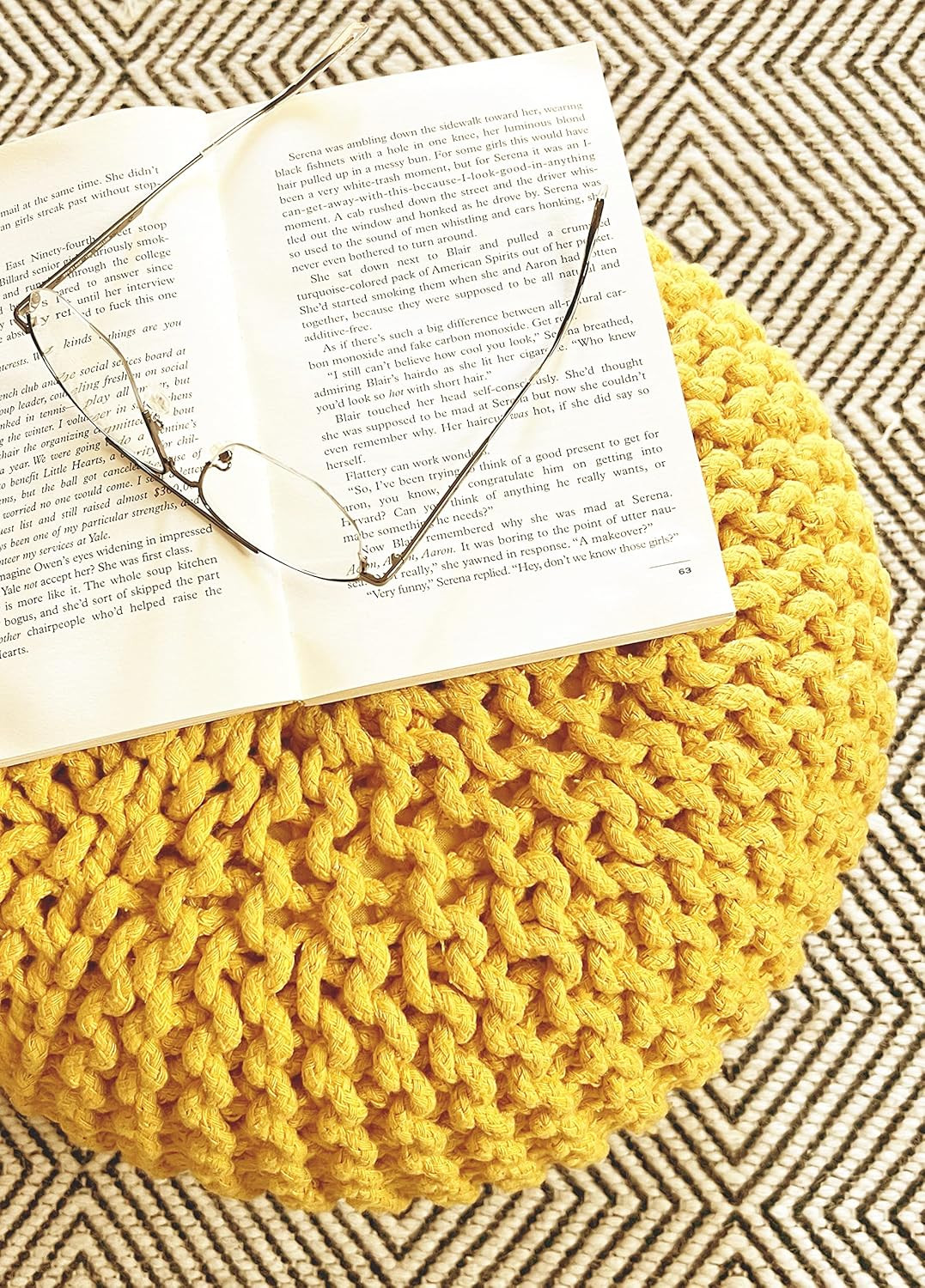 FRELISH DECOR round Pouf Ottoman Hand Knitted 100% Cotton Pouf Foot Stool - Knit