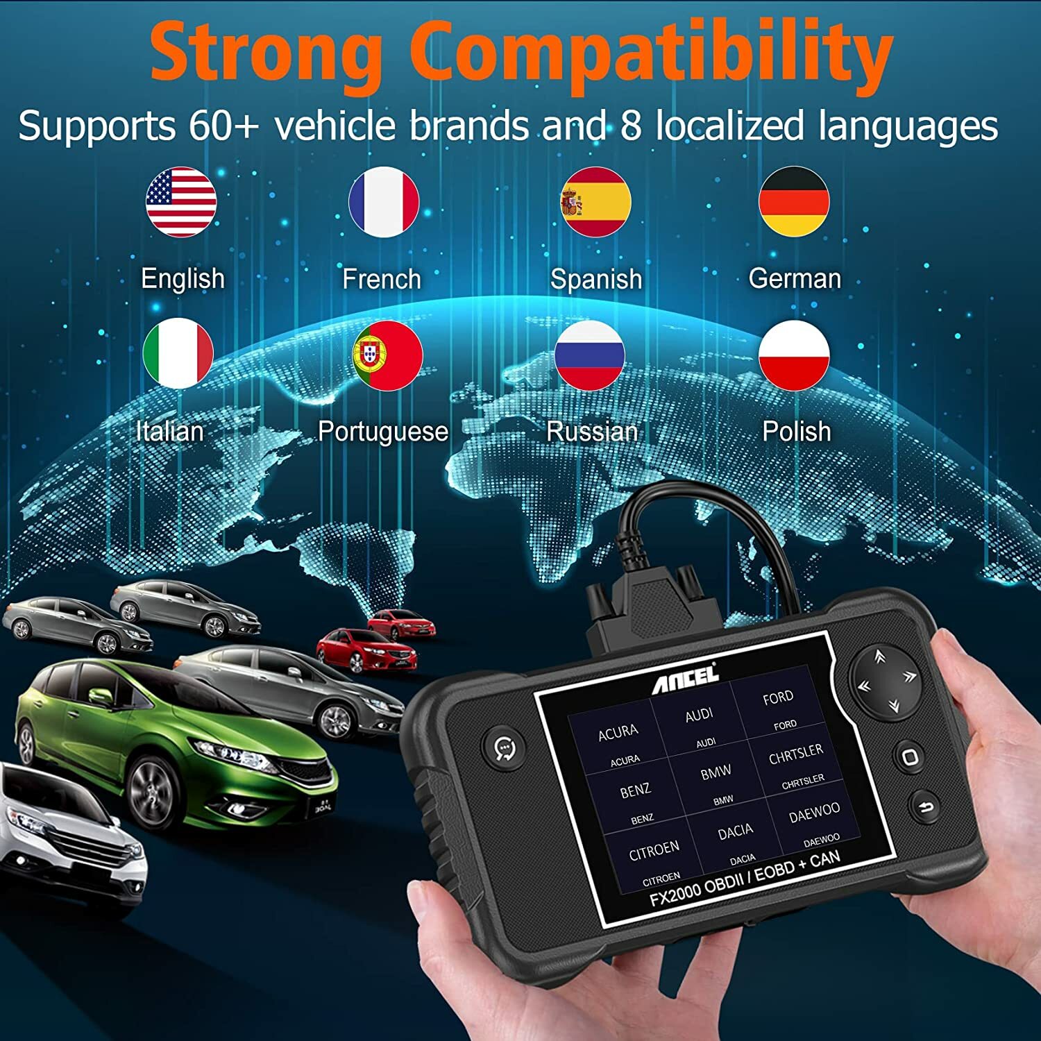 Check Engine Transmission ABS SRS Code Reader OBD2 Scanner Car Diagnostic FX2000