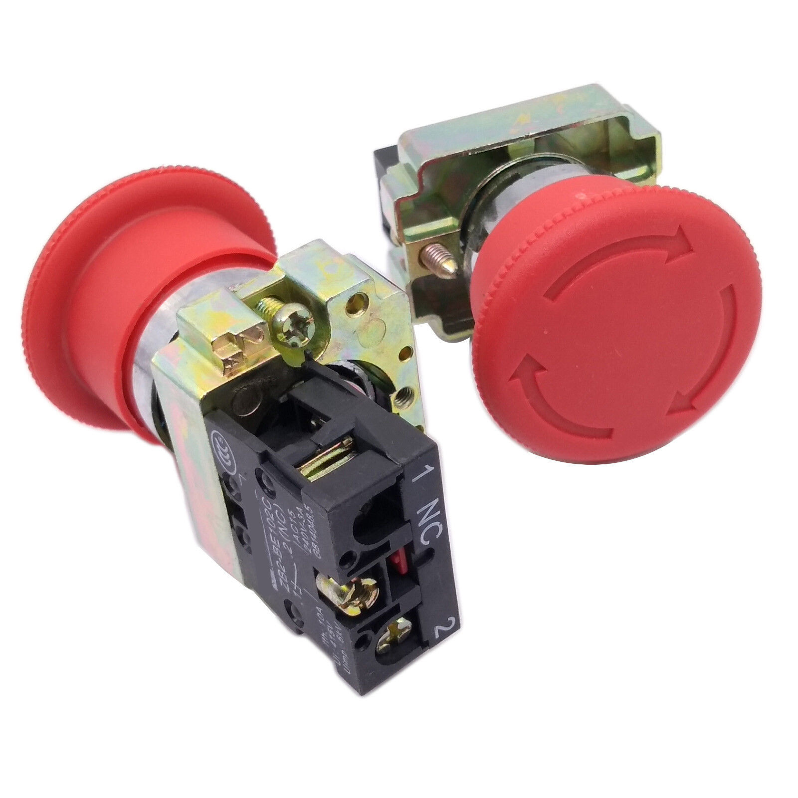 US Stock 2pcs XB2-BS542 RED Mushroom 1NC Emergency Stop Push-button Switch