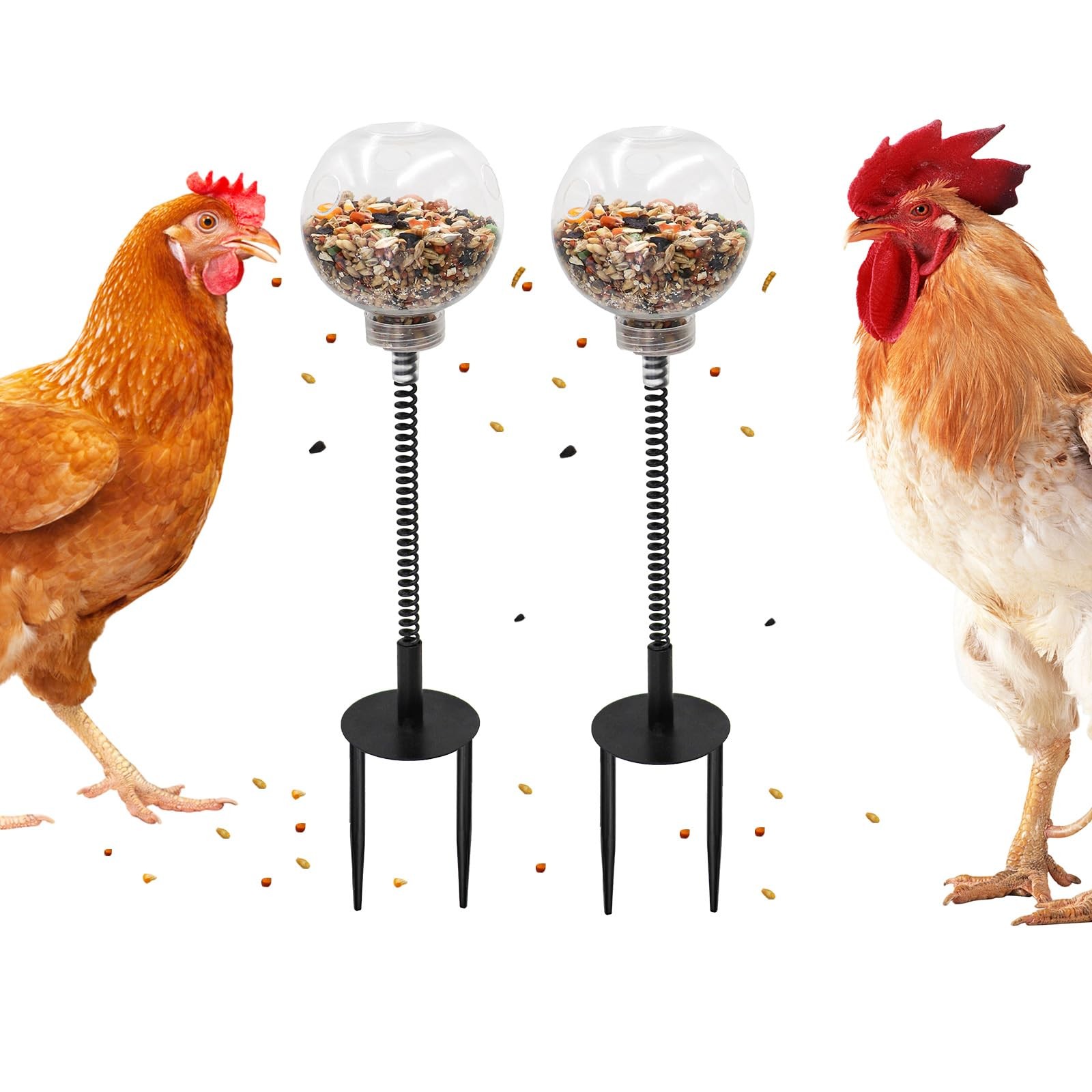Chicken Enrichment Toys with Spring and Ground Stake, 2 Peck Treat Dispenser,...
