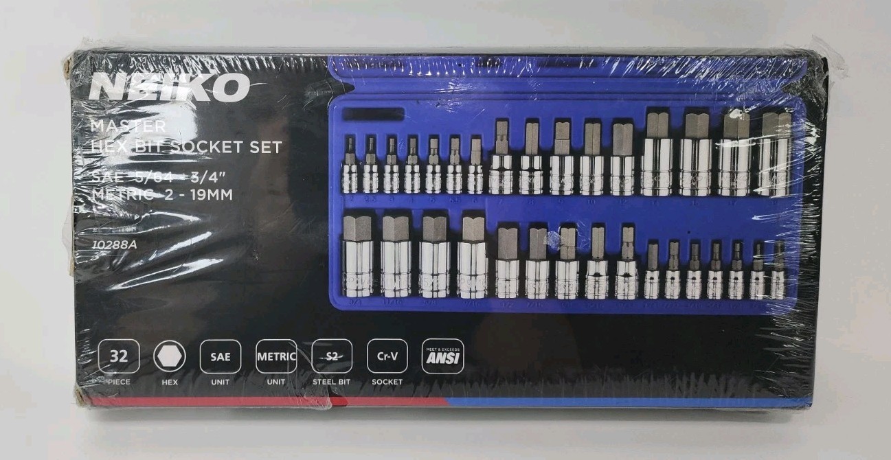 NEIKO 10288A 32 Piece Hex Bit Socket Set Sae And Metric