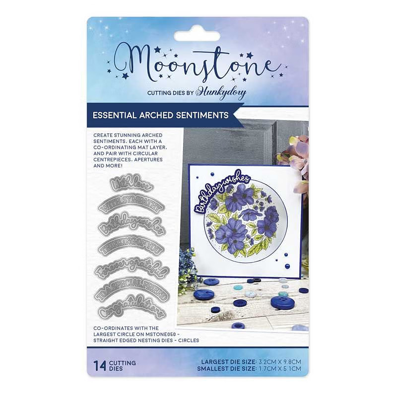 Hunkydory Moonstone - Essential Arched Sentiments - Craft Die Set - MSTONE999