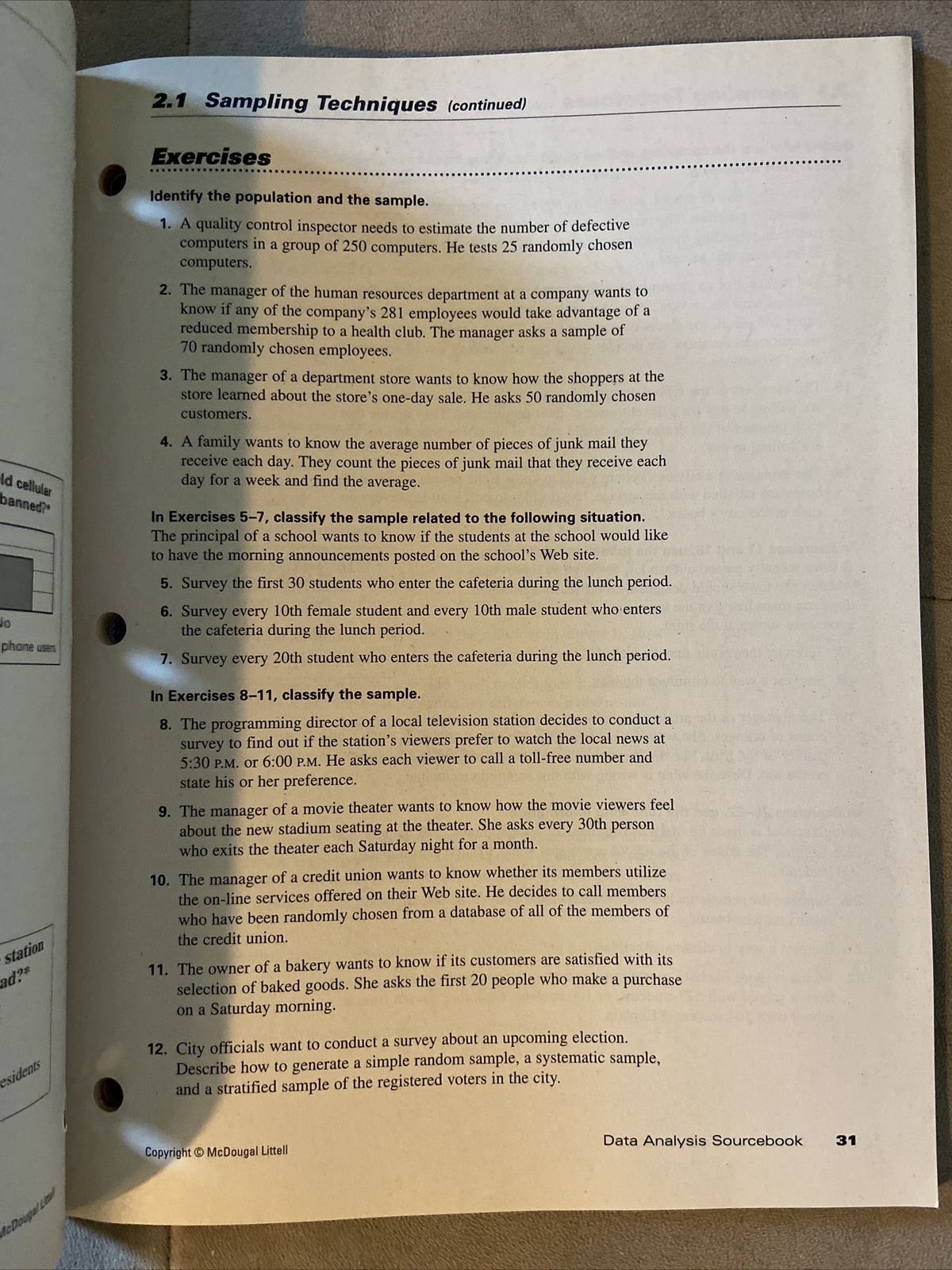 Data Analysis Sourcebook McDougal Littell Learning Material