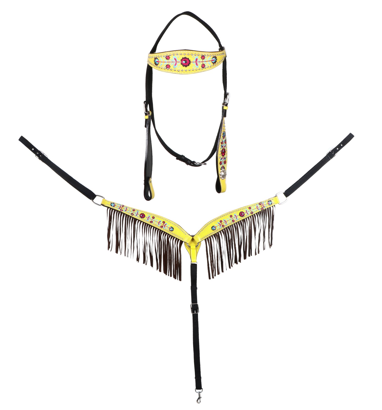 Horse  Western Floral Embroidered Bridle & Breast Collar Set Yellow 78BT13B