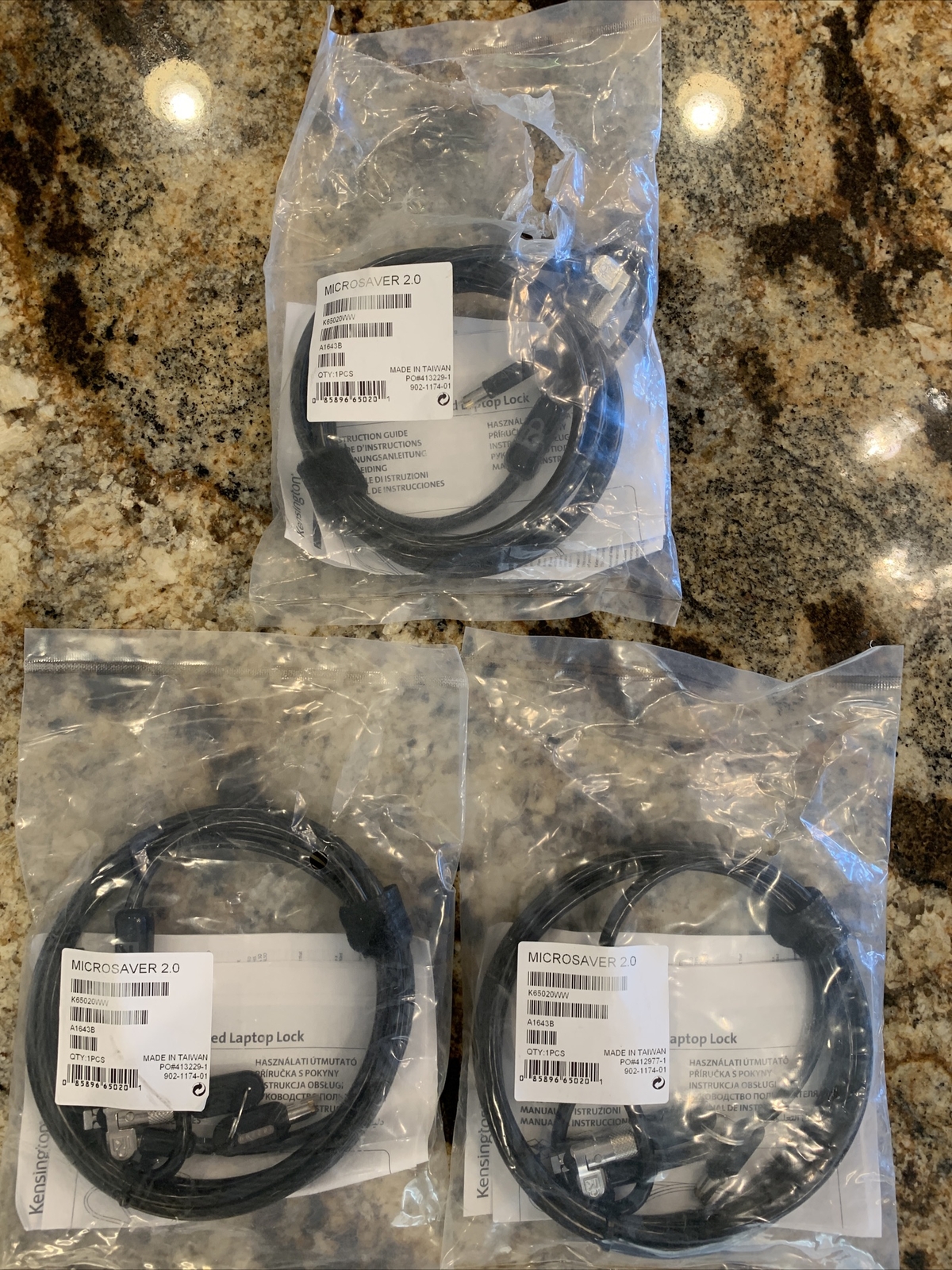 Lot Of 3(2 New 1 Used) Kensington Microsaver 2.0 Keyed Laptop Cable Lock