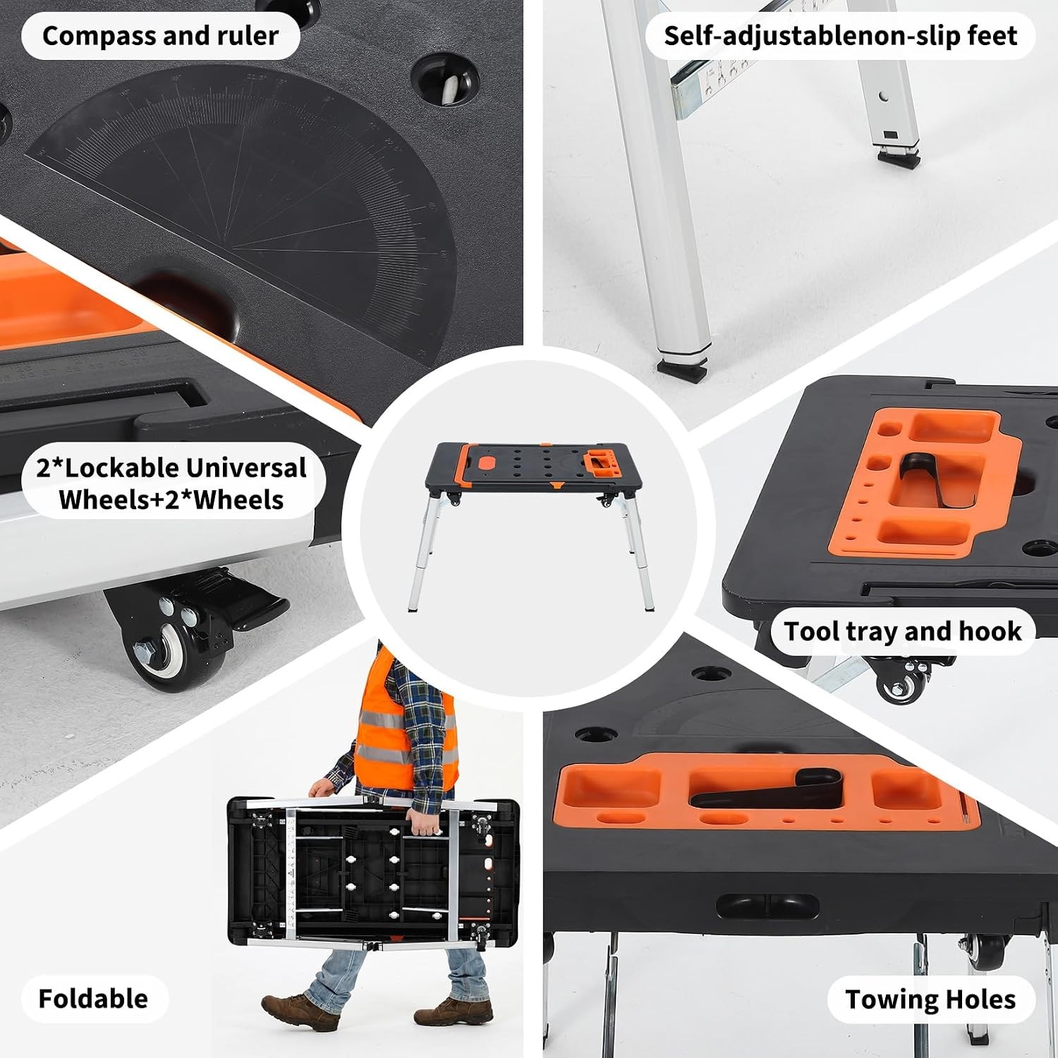 7-in-1 Multifunctional Folding Workbench & Work Table with Wheels Workstation