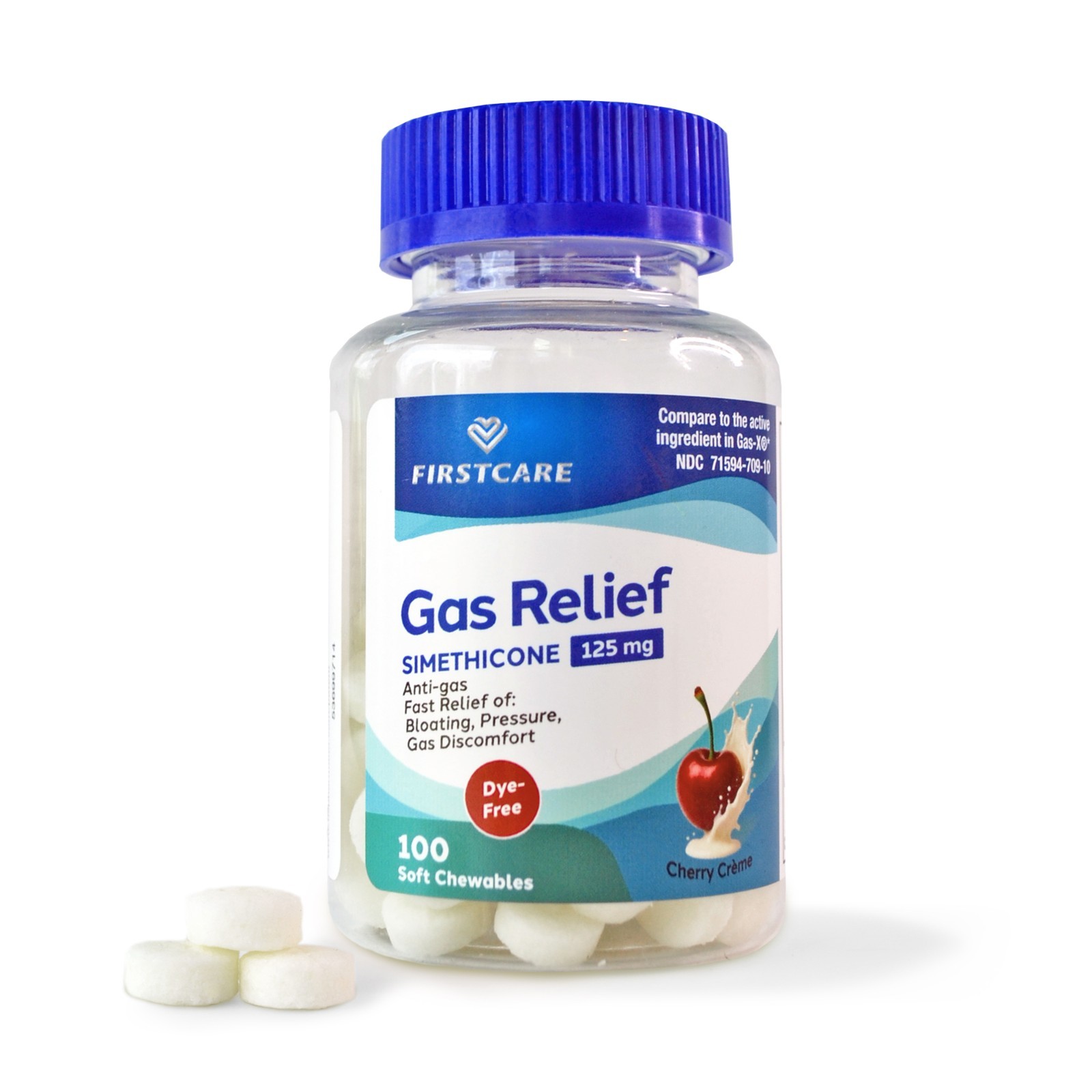 FirstCare Soft Chewable Gas Relief Tablets, Simethicone 125 mg, 100 Count