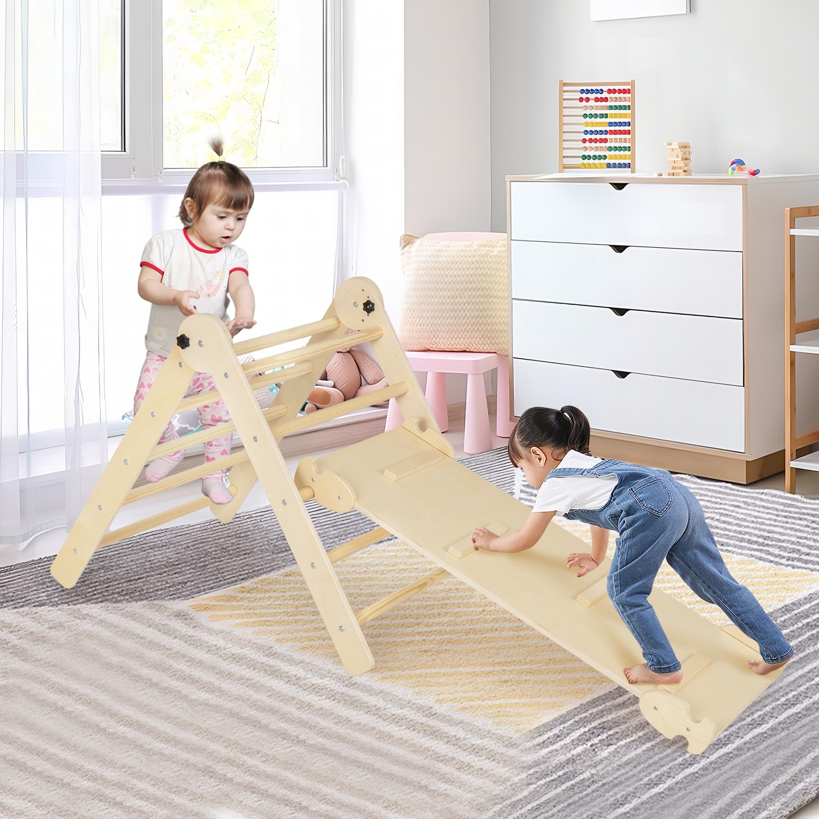 3-in-1 Triangular Climbing Toys Foldable & Height-adjustable Triangle Set