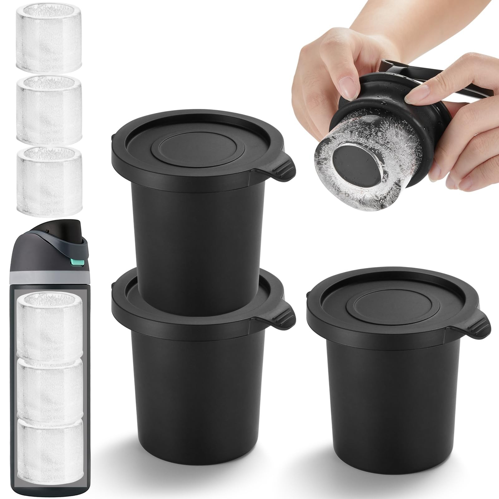 2.9 inches x x 4.3 inches, Black Hollow Cylinder Ice Cube 3Pack