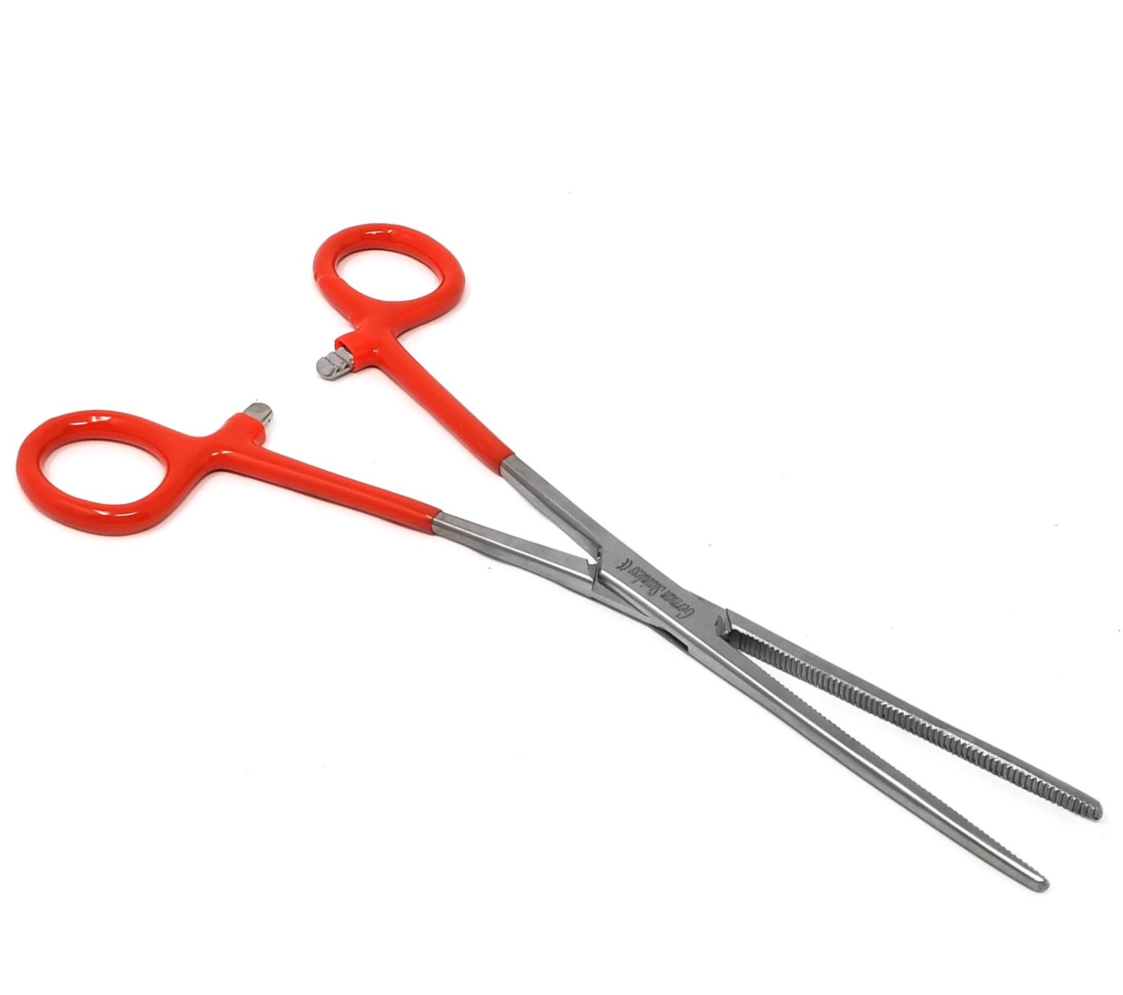 German Hemostat Peans Forceps Straight Serrated Jaws PVC Grip Handle Red, 8"