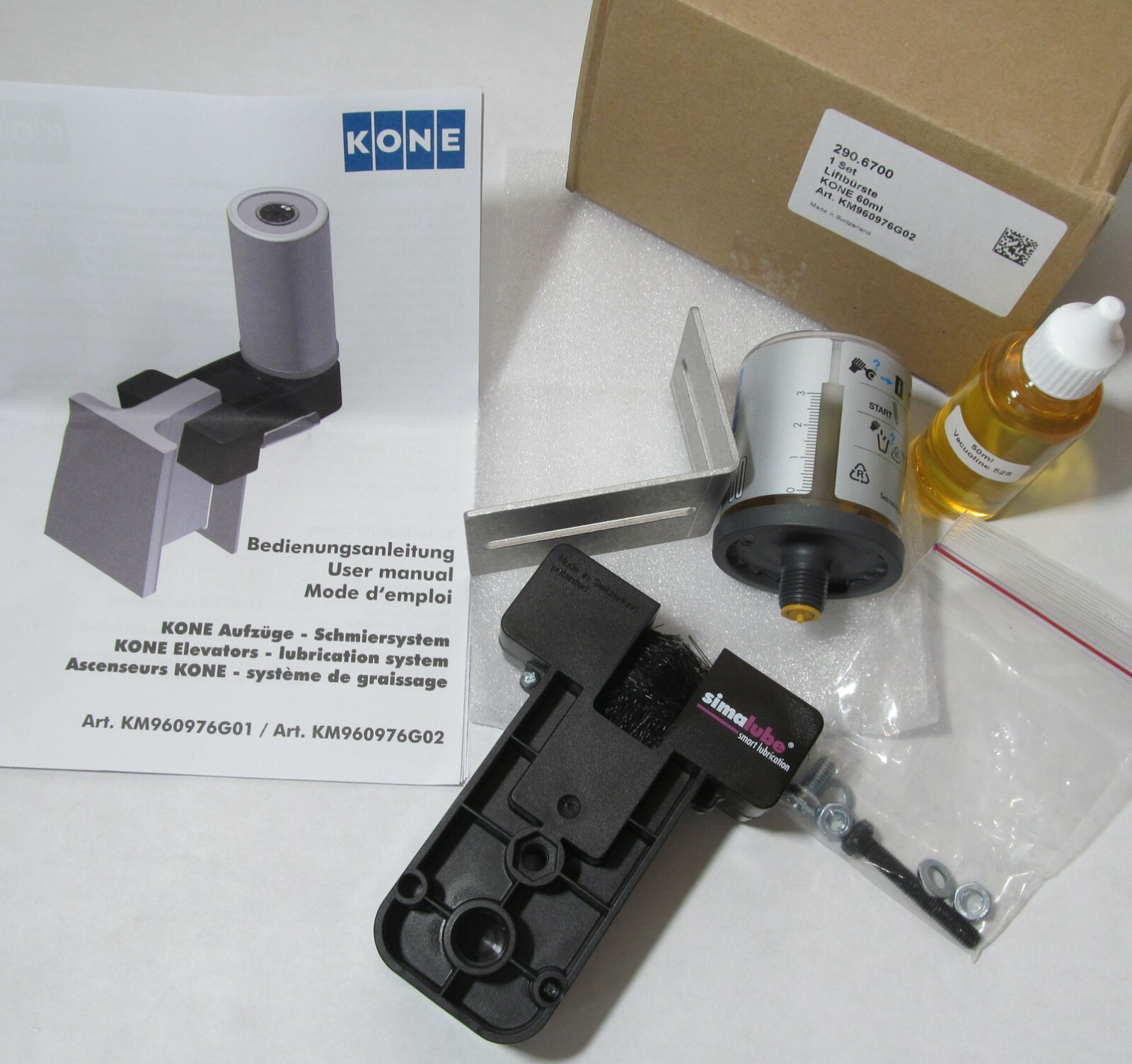 NEW KONE 290.6700 SIMALUBE ELEVATOR GUIDE RAIL SMART LUBRICATION SYSTEM SET 60ML
