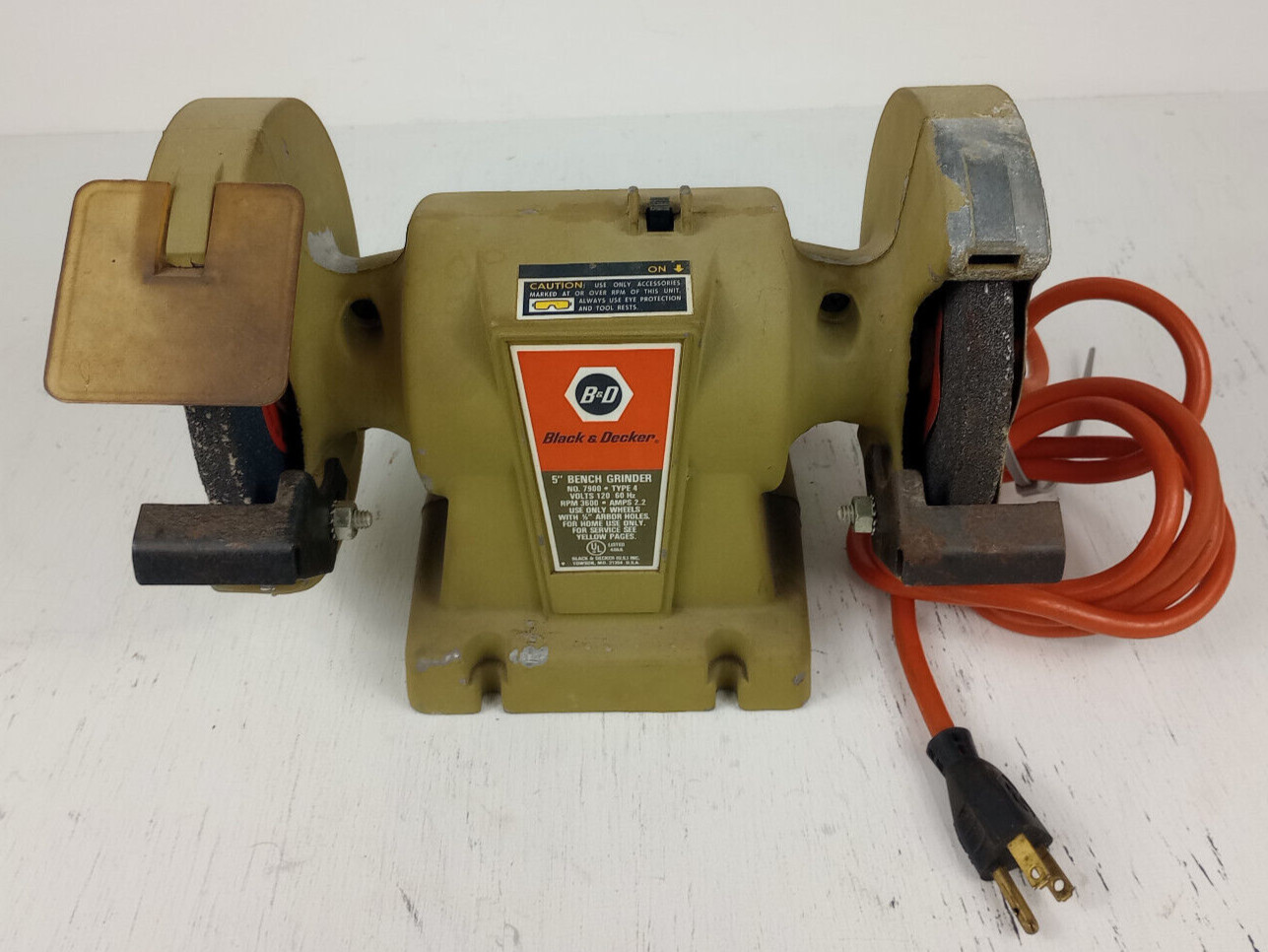 Vintage Black & Decker 5" Bench Grinder No. 7900 Cast Metal USA (Working)