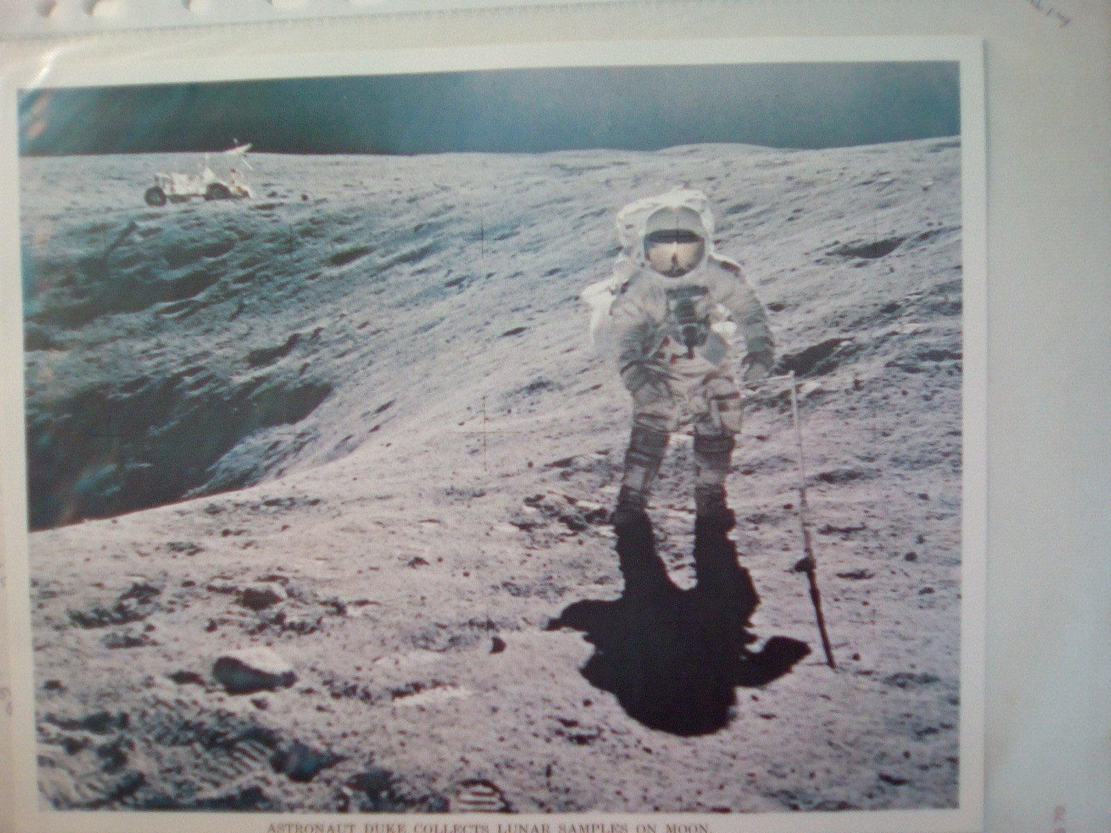 vintage nasa lithograph astronaut duke collects samples print np