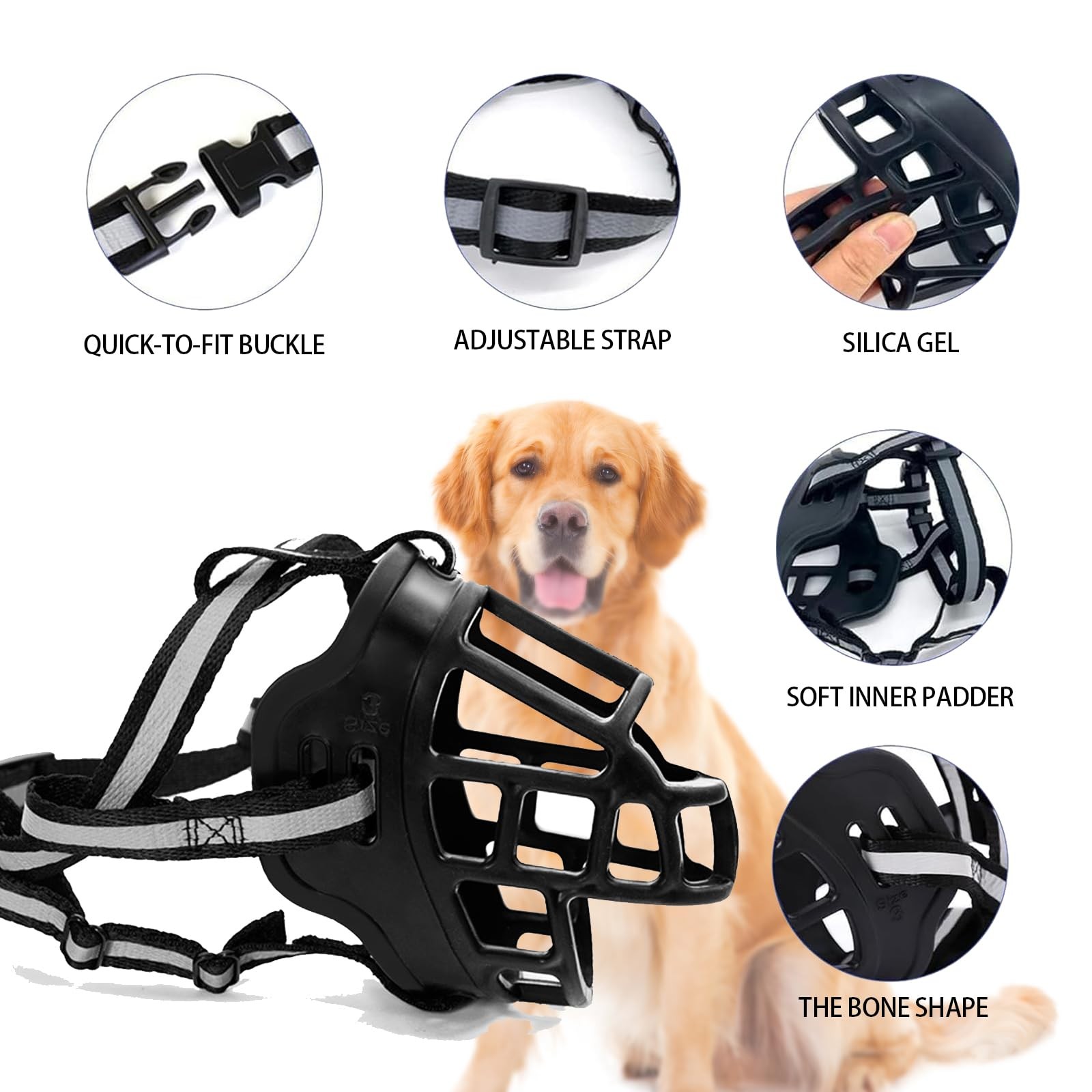 Dog Muzzle, Breathable Basket Muzzles for Medium Large Sized Dogs, Adjustable...
