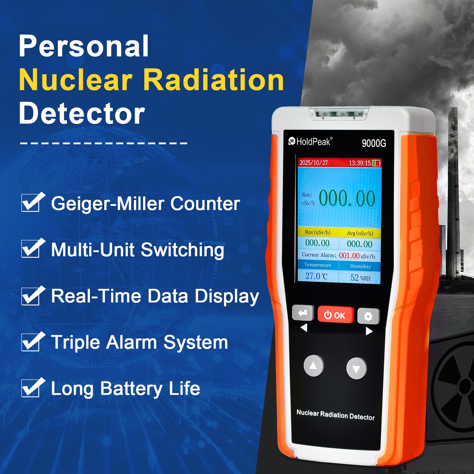 Portable Nuclear Radiation Detector GM Dosimeter X γ β Ray Real-time Data Alarm
