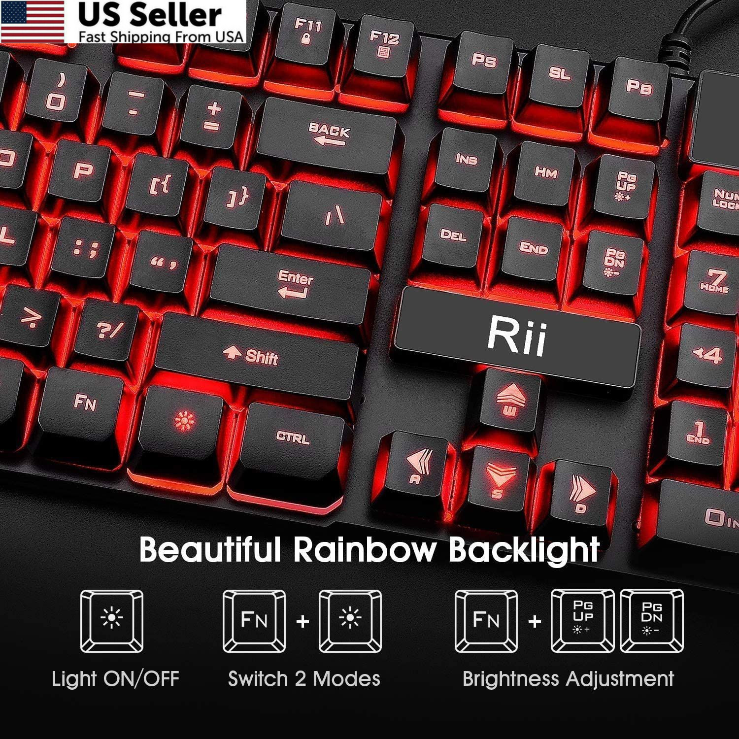 Rii Gaming Keyboard and Mouse Set, 3-LED Backlit Mechanical