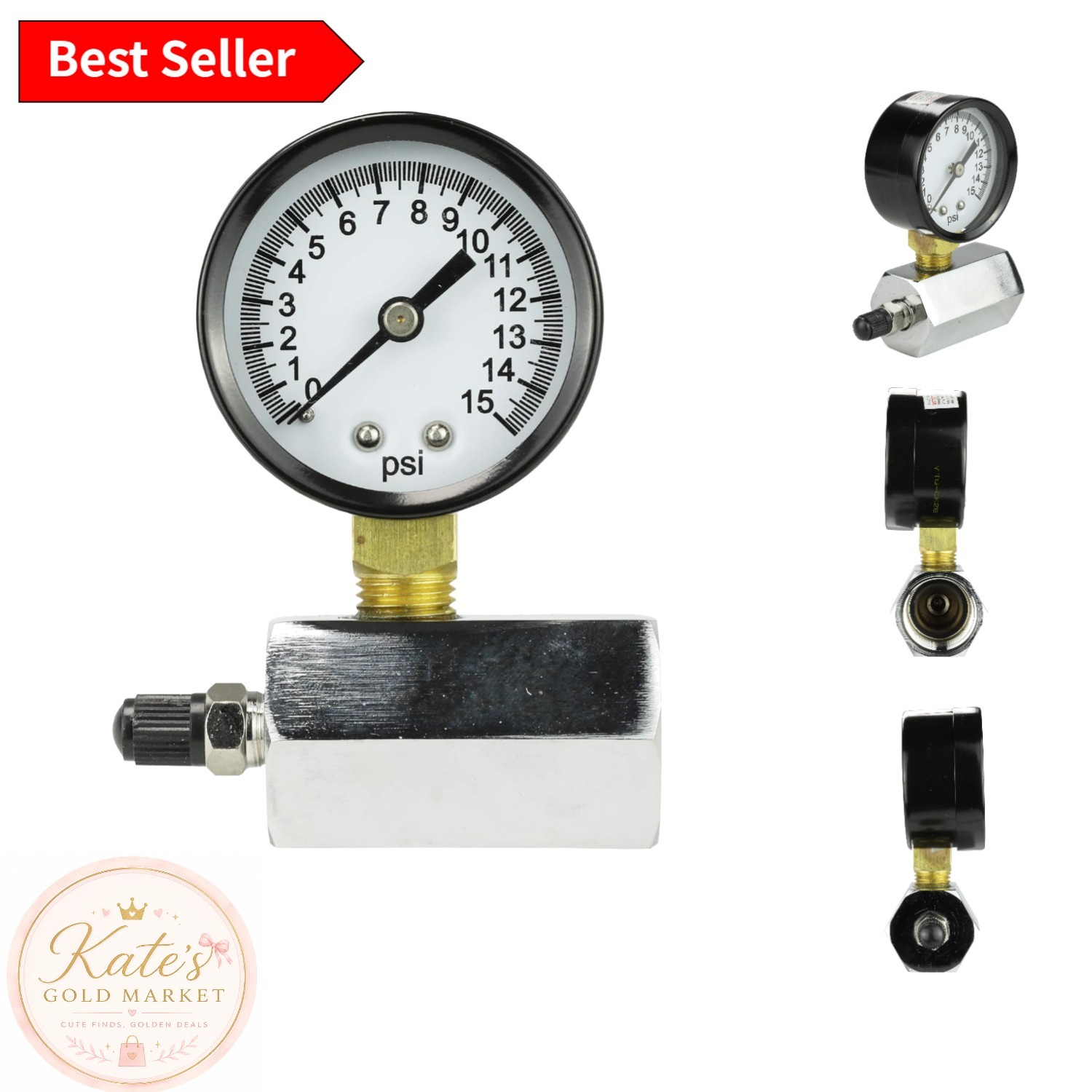 0-15 psi Gas  Gauge with 1/10 Increments – Chrome-Plated Brass Safety Tool