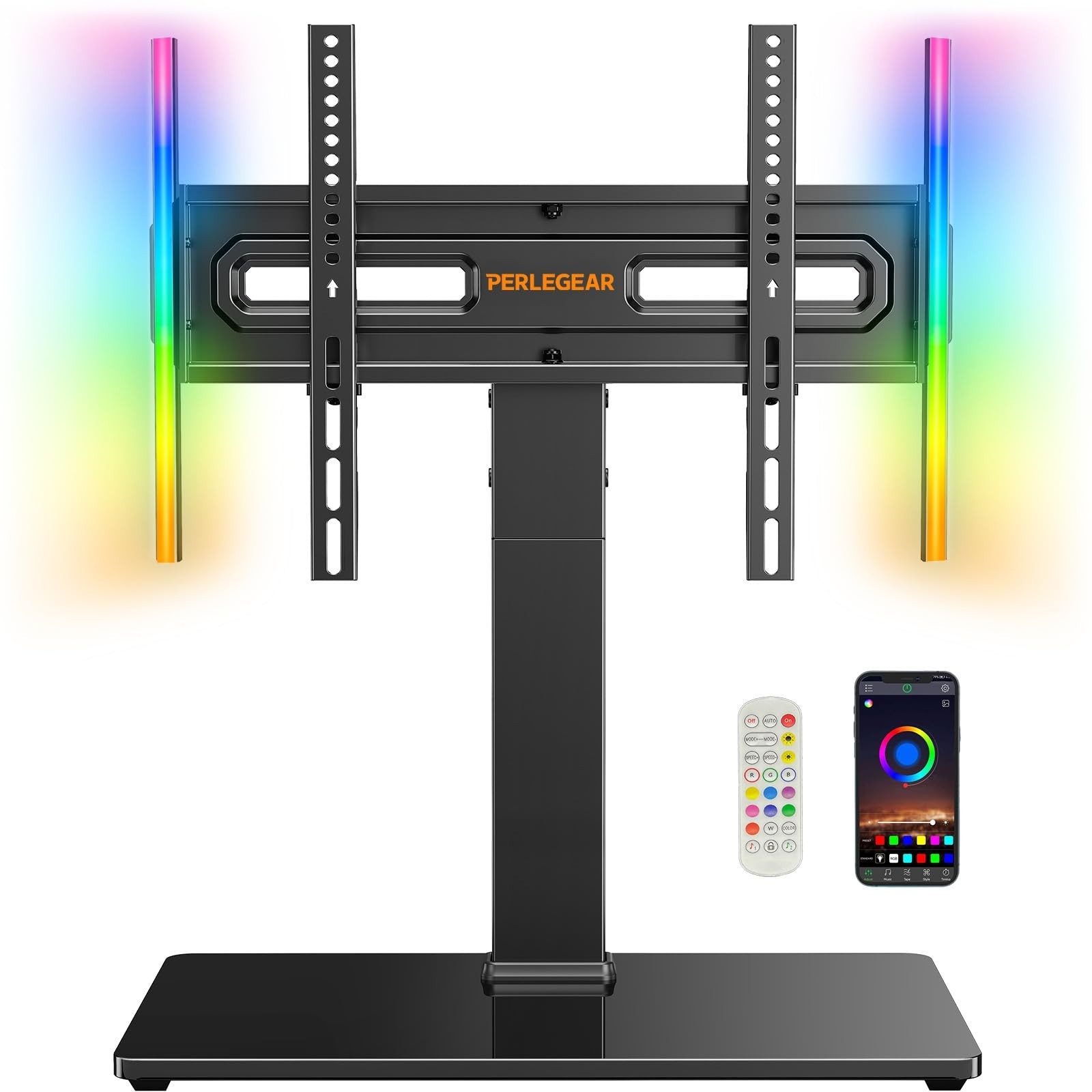 Perlegear Universal Swivel TV Stand with LED Lights for 30–70 inch TVs, He