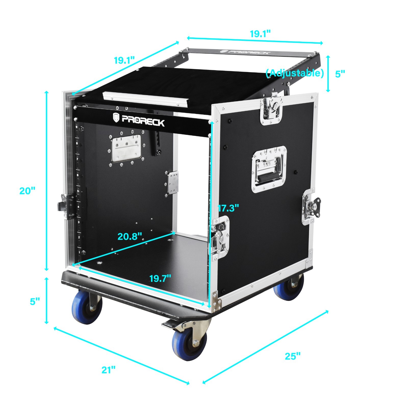 PRORECK 10U SPACE Rack Case With Slant Mixer Top, 20'' Rackable Depth For DJ