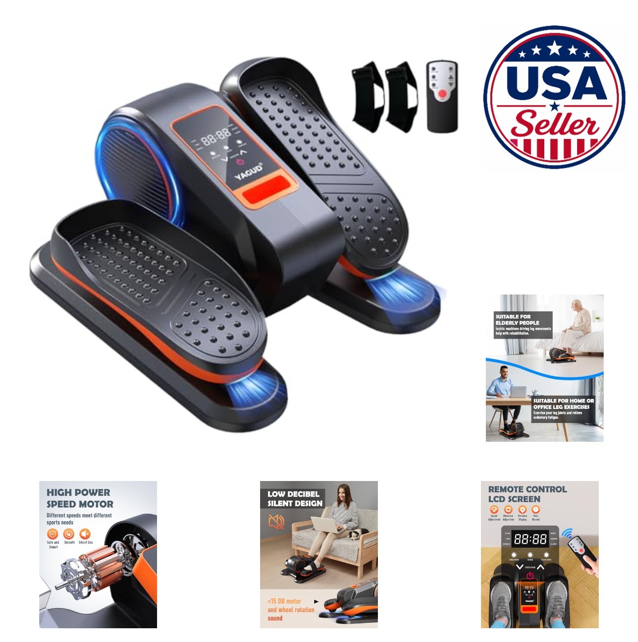 Under Desk Elliptical Machine 13 Speeds Remote Control Seated Leg Exerciser