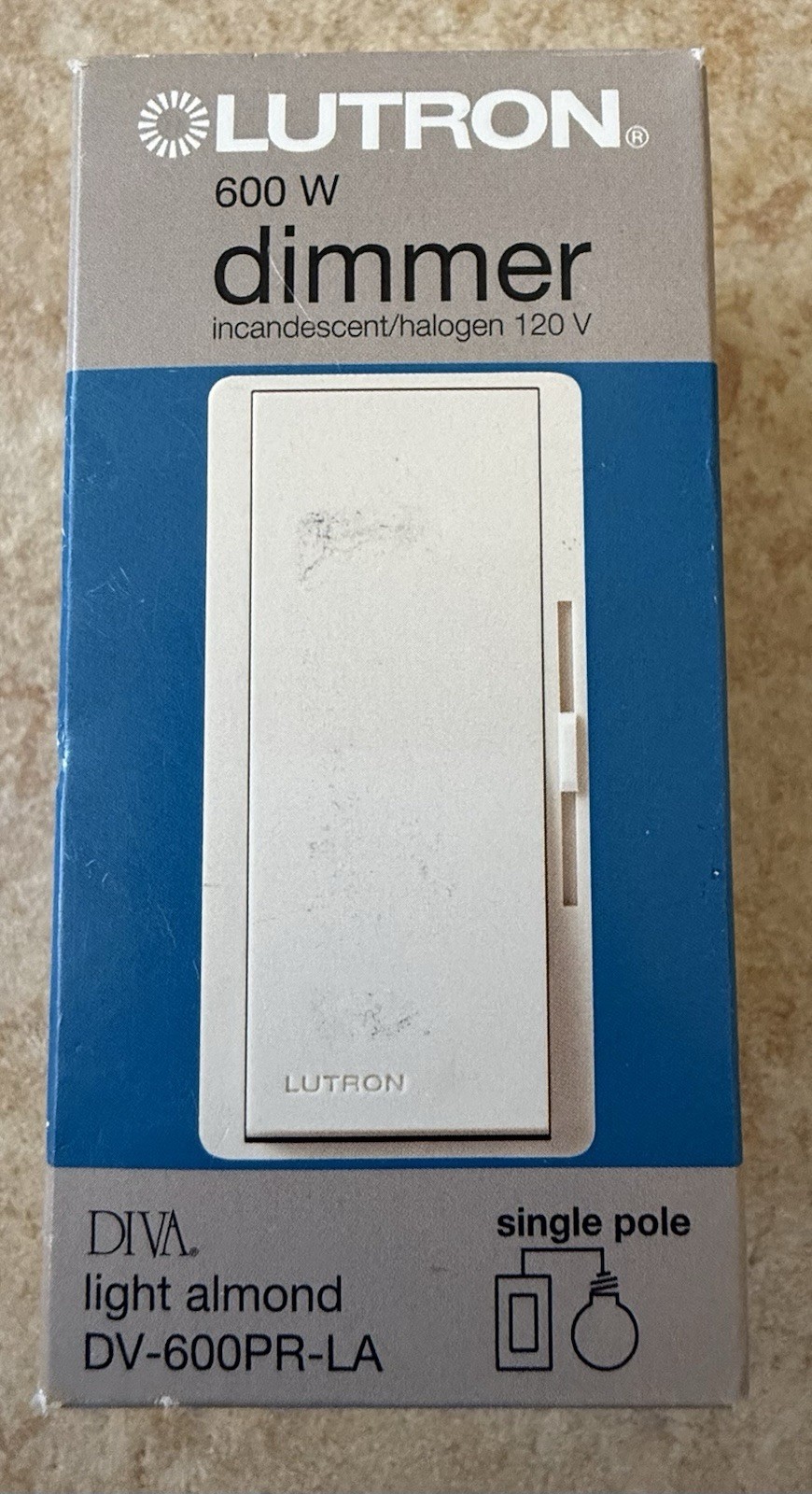 BRAND NEW SEALED! Lutron DV-600PR-LA 600W Dimmer Switch Single Pole 120V